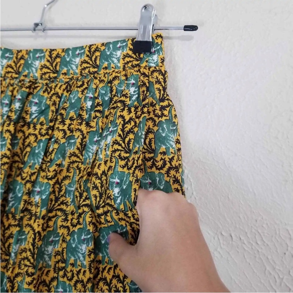 J.Crew Ratti Elephant Novelty Print A-Line Cotton Midi Skirt Gold Green Size 2 - Picture 5 of 9
